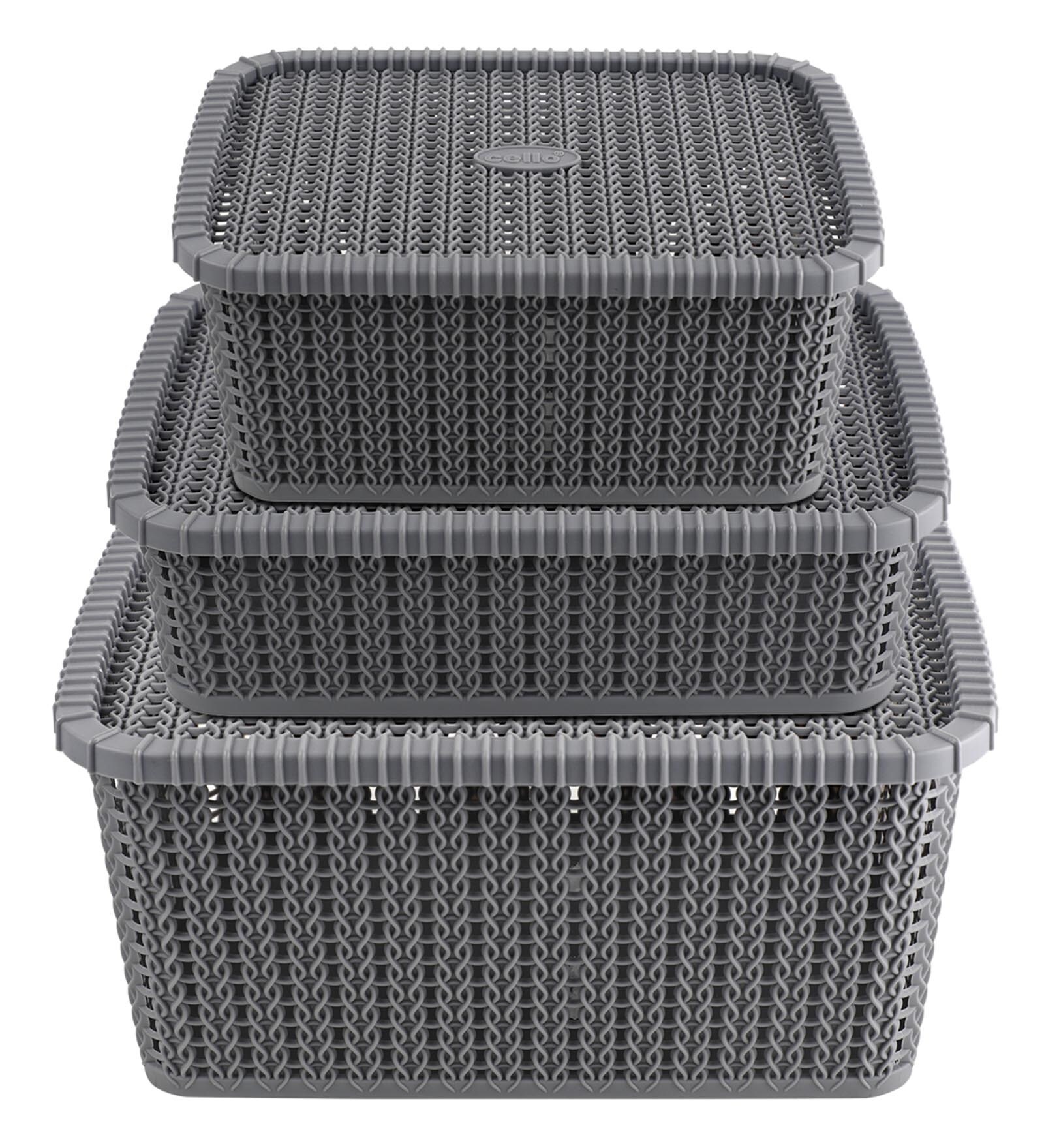 Plastic Fruit & Vegetable Basket In Grey Set of 3