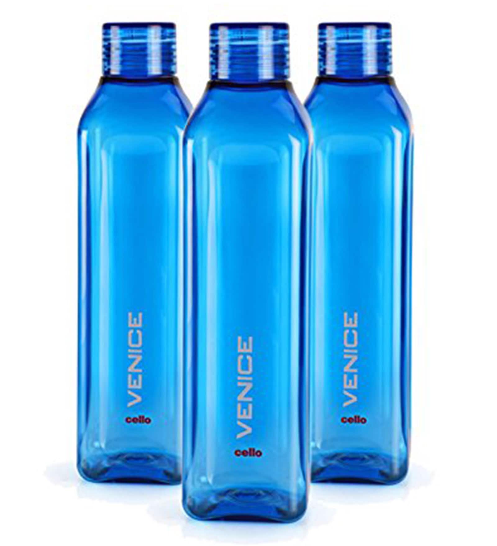 Cello Venice Plastic Water Bottle, 1 Litre, Set of 3, Blue