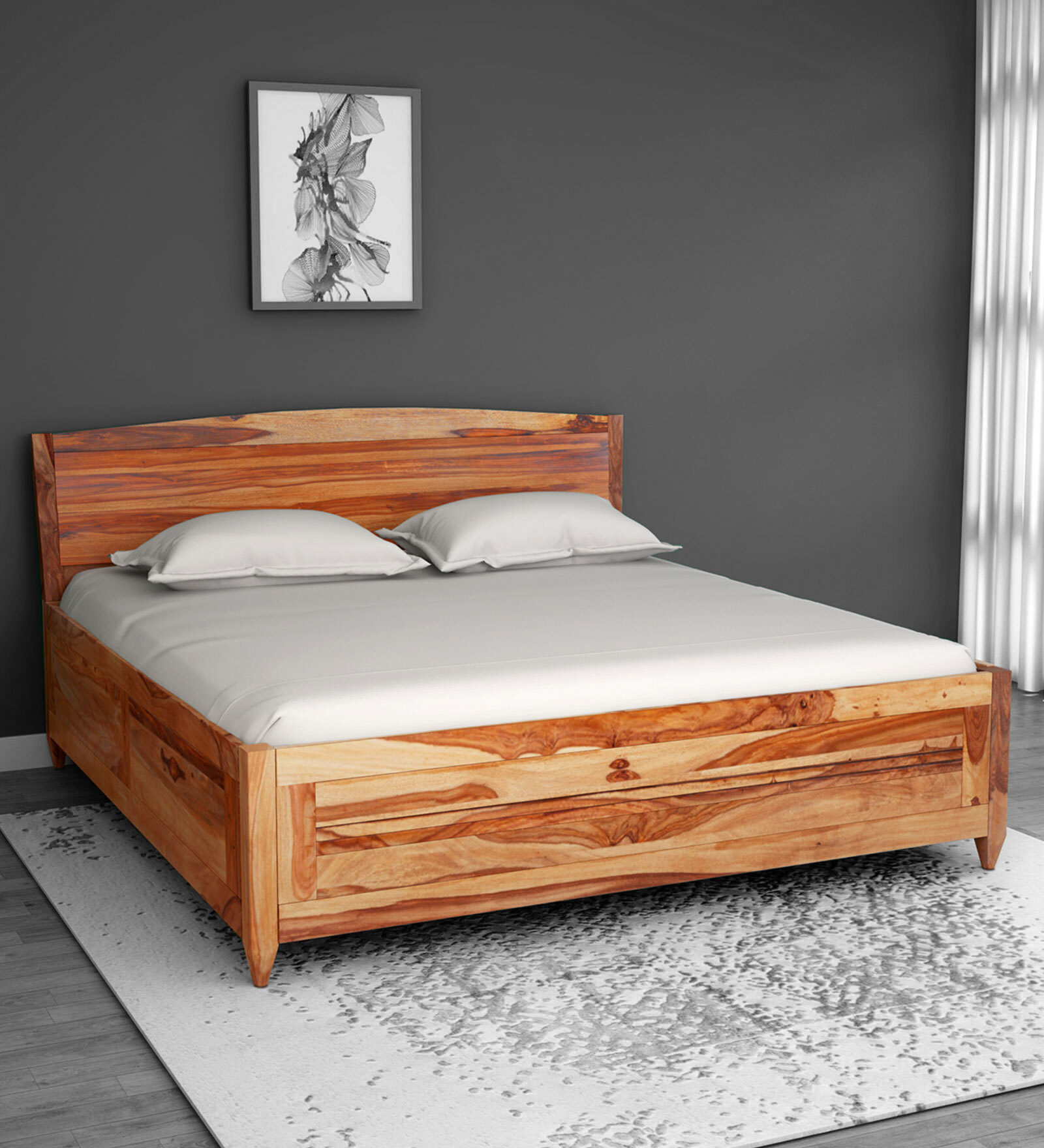 Centaurus Pro King Size Bed with Box Storage in Natural Finish