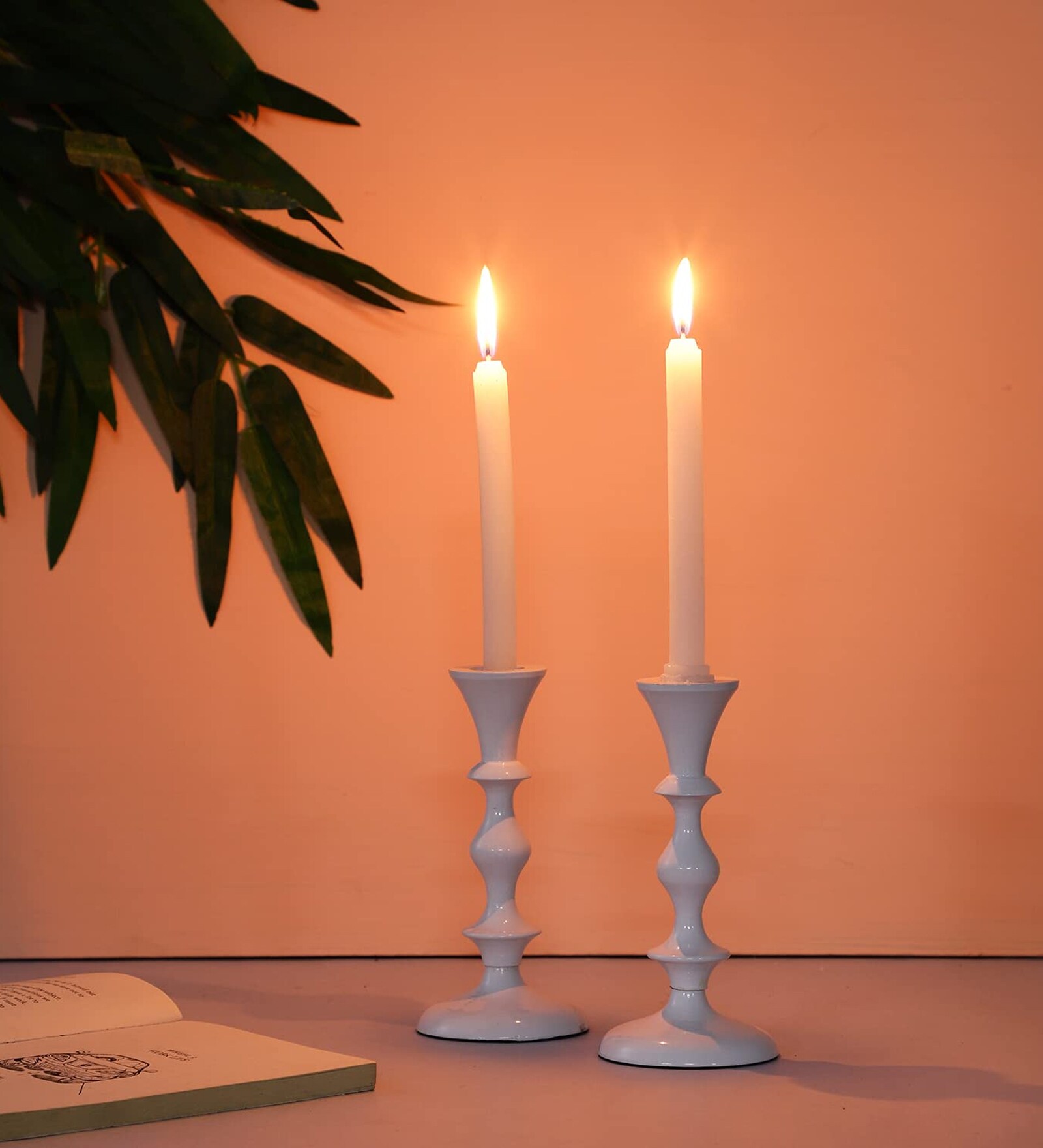 Centerpiece Set Of 2 White Aluminium Candle Holder