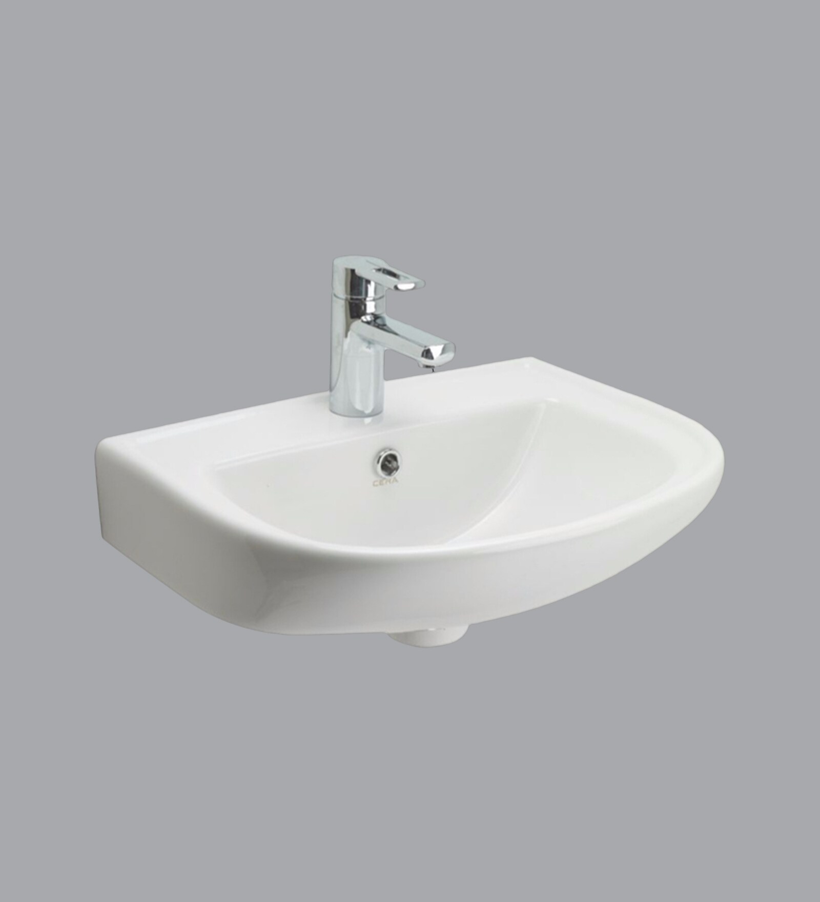Ceramic U-Shape White Wall Mounted Wash Basin (H: 7, W: 20.6, D: 16.4 Inches)