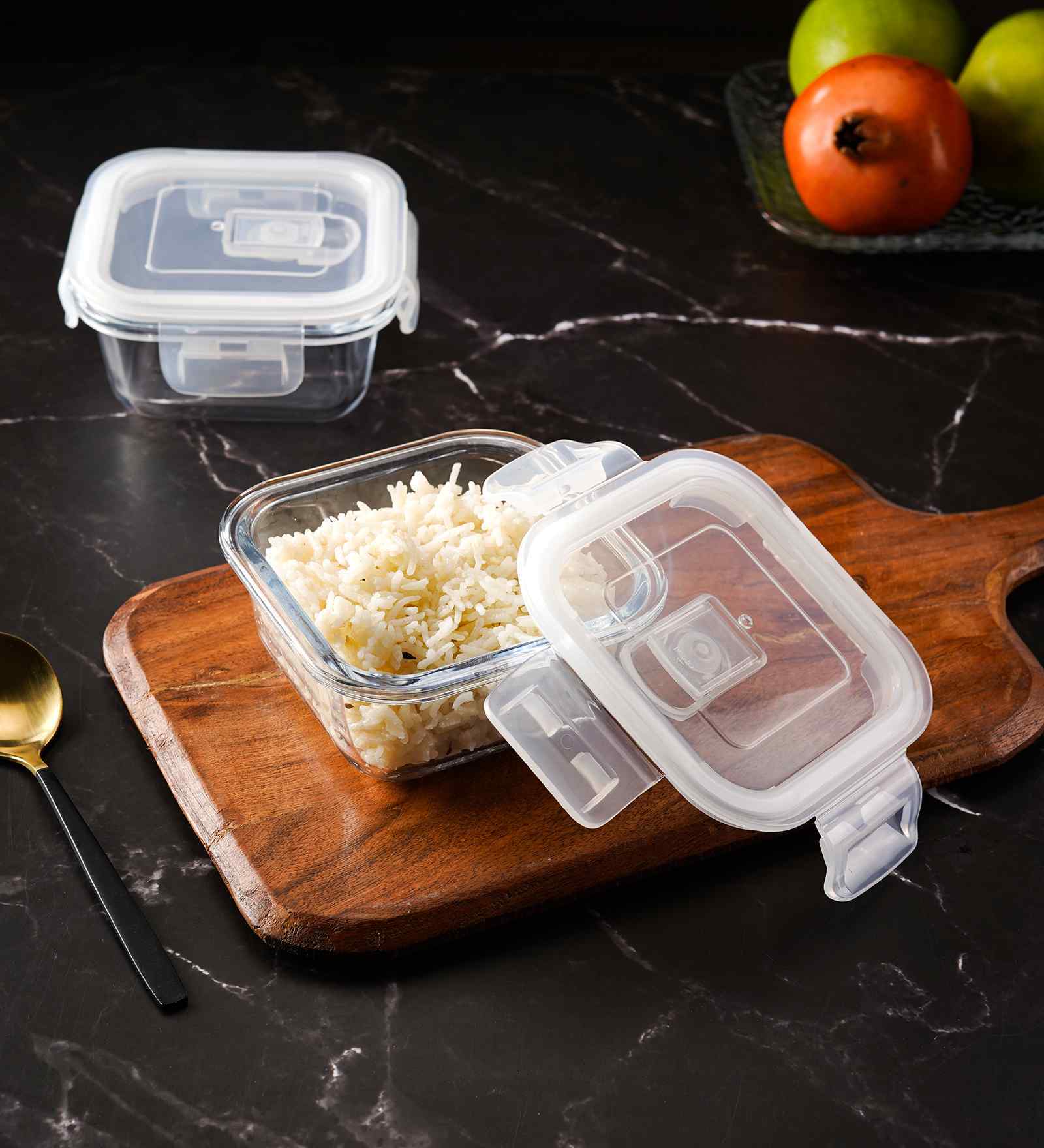 Set of 2 Square Glass Lunch Box