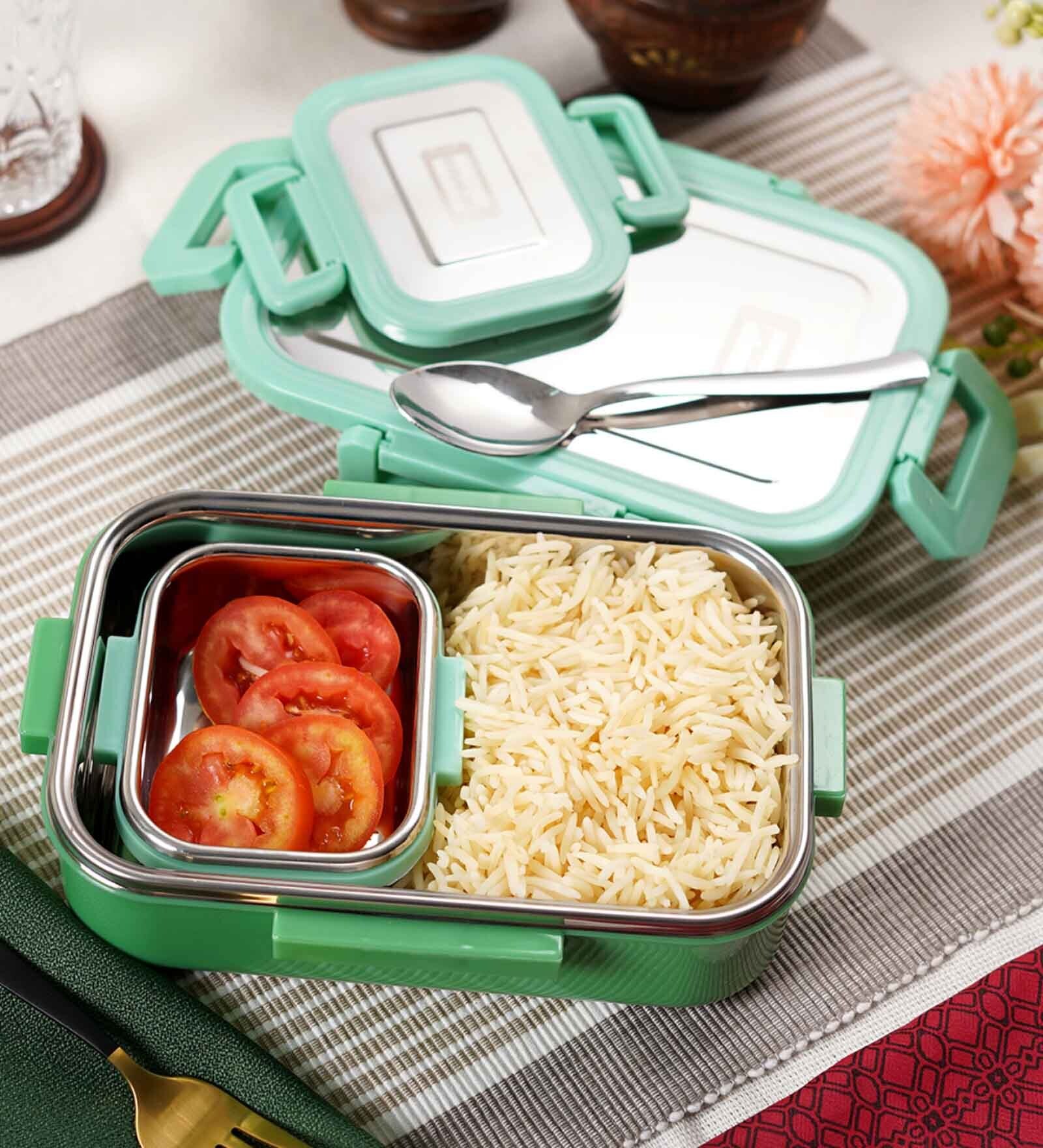 Green Stainless Steel (600 ml, Container 150 ml ) 2 Pcs Lunch Box