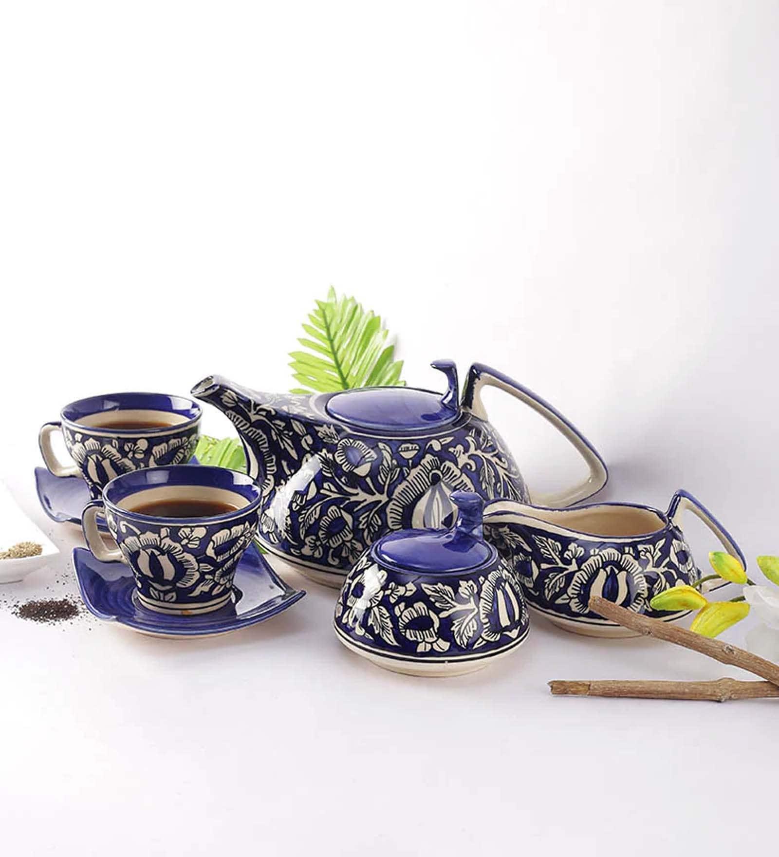 Twilight Blue & White Ceramic (Set of 15) Teaware Set