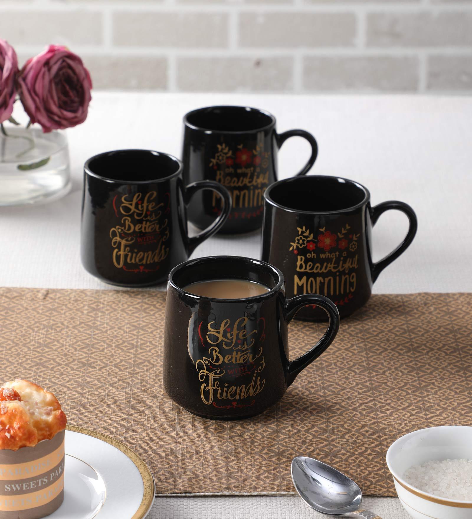 Milan 400ml Black (Set of 4) Ceramic Coffee Mug