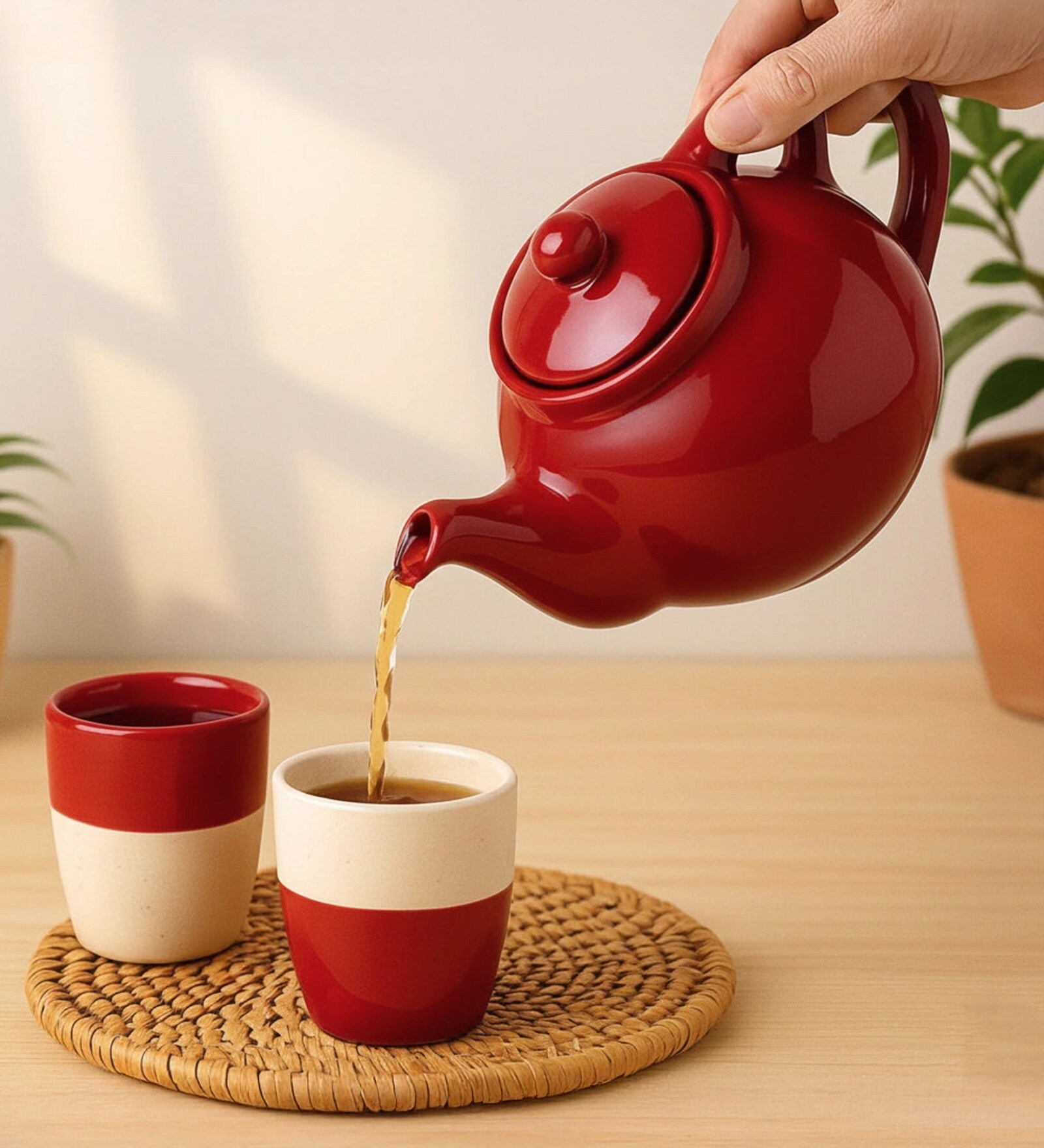 Set Of 2 Ceramic Bone China Free Kulhad Tea Pot