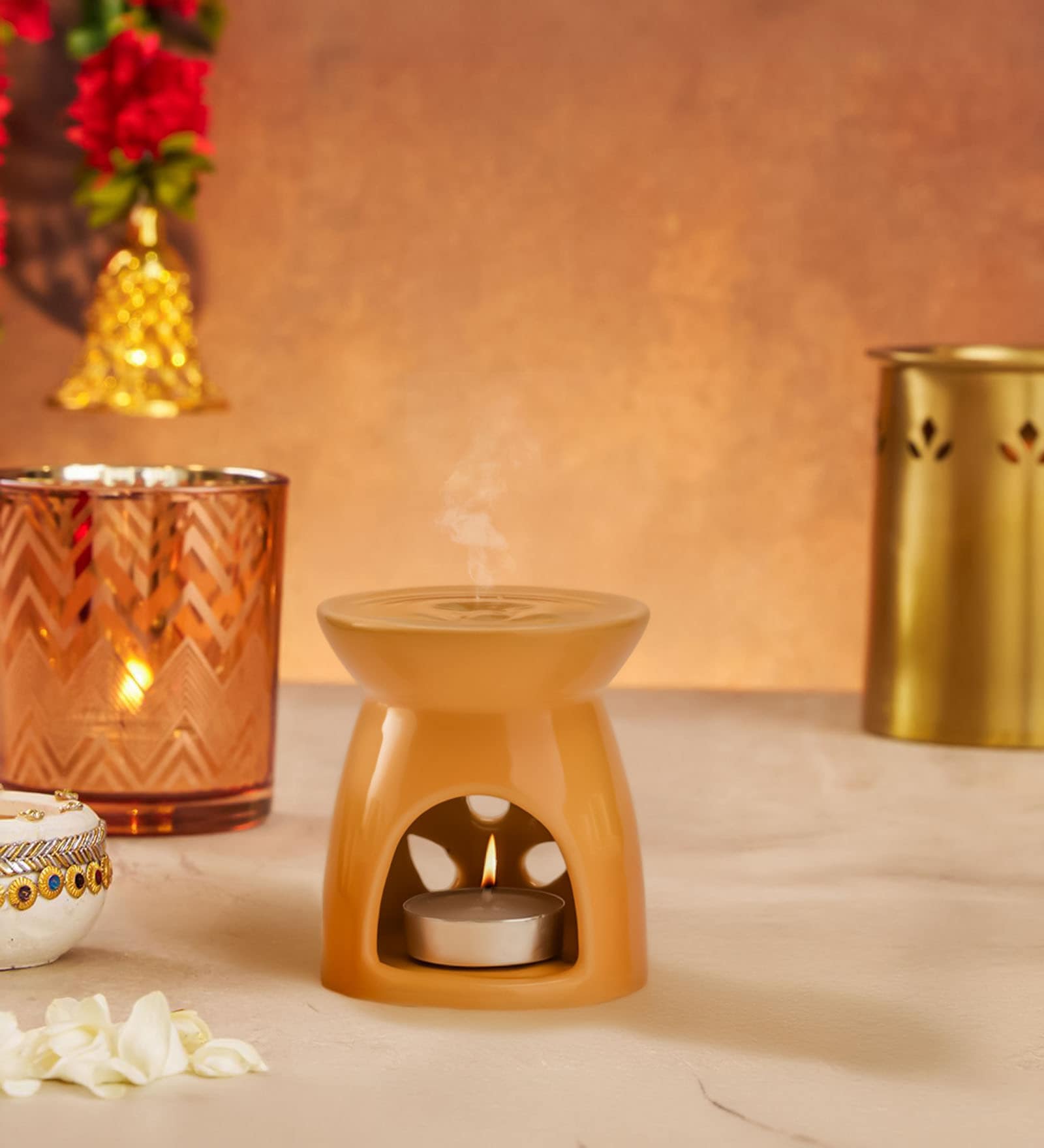 Beige Ceramic Burner Fragrance Oil Gift Set