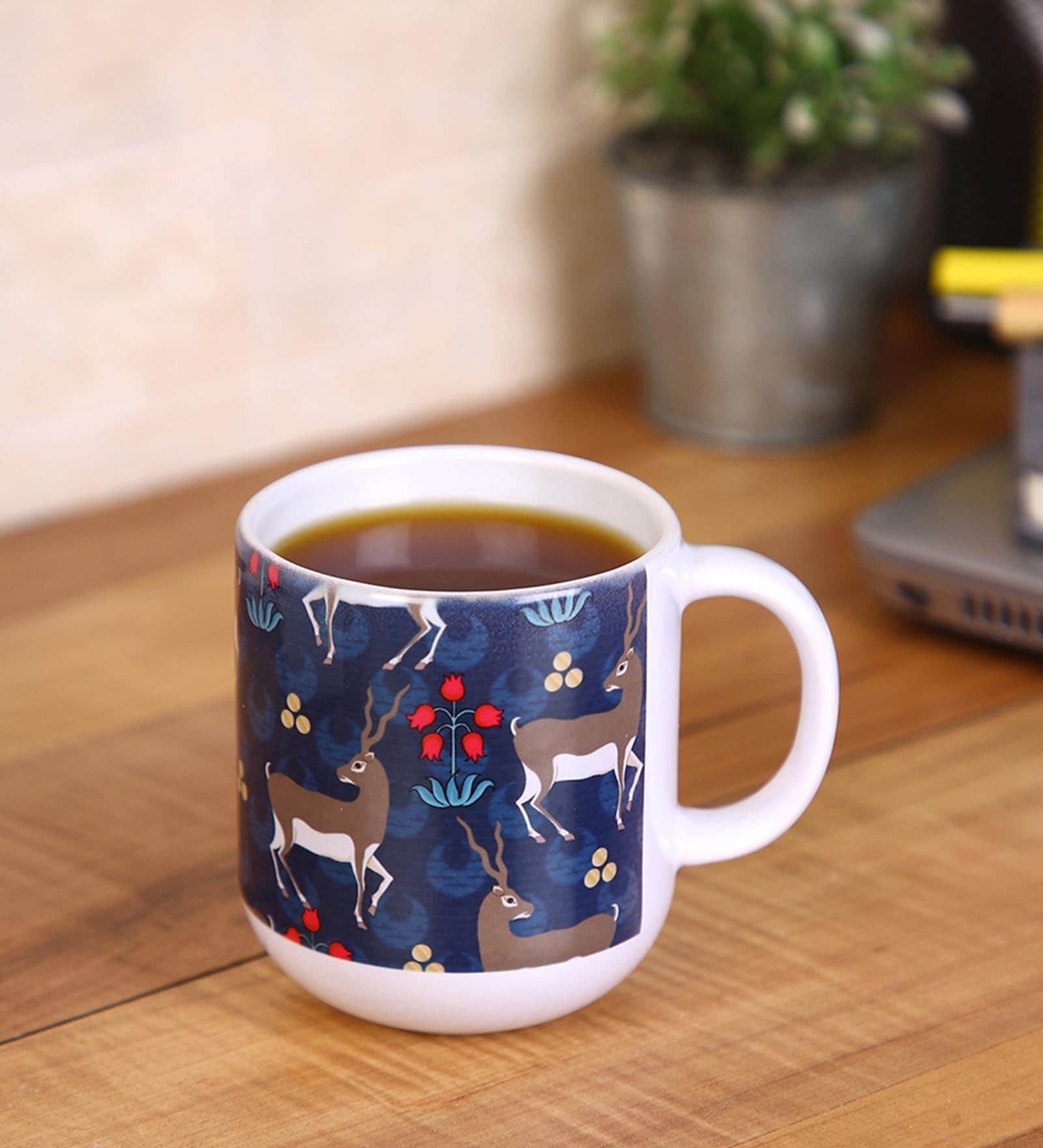 Ceramic Coffee Capsule Mug With Black & Green Floral Print