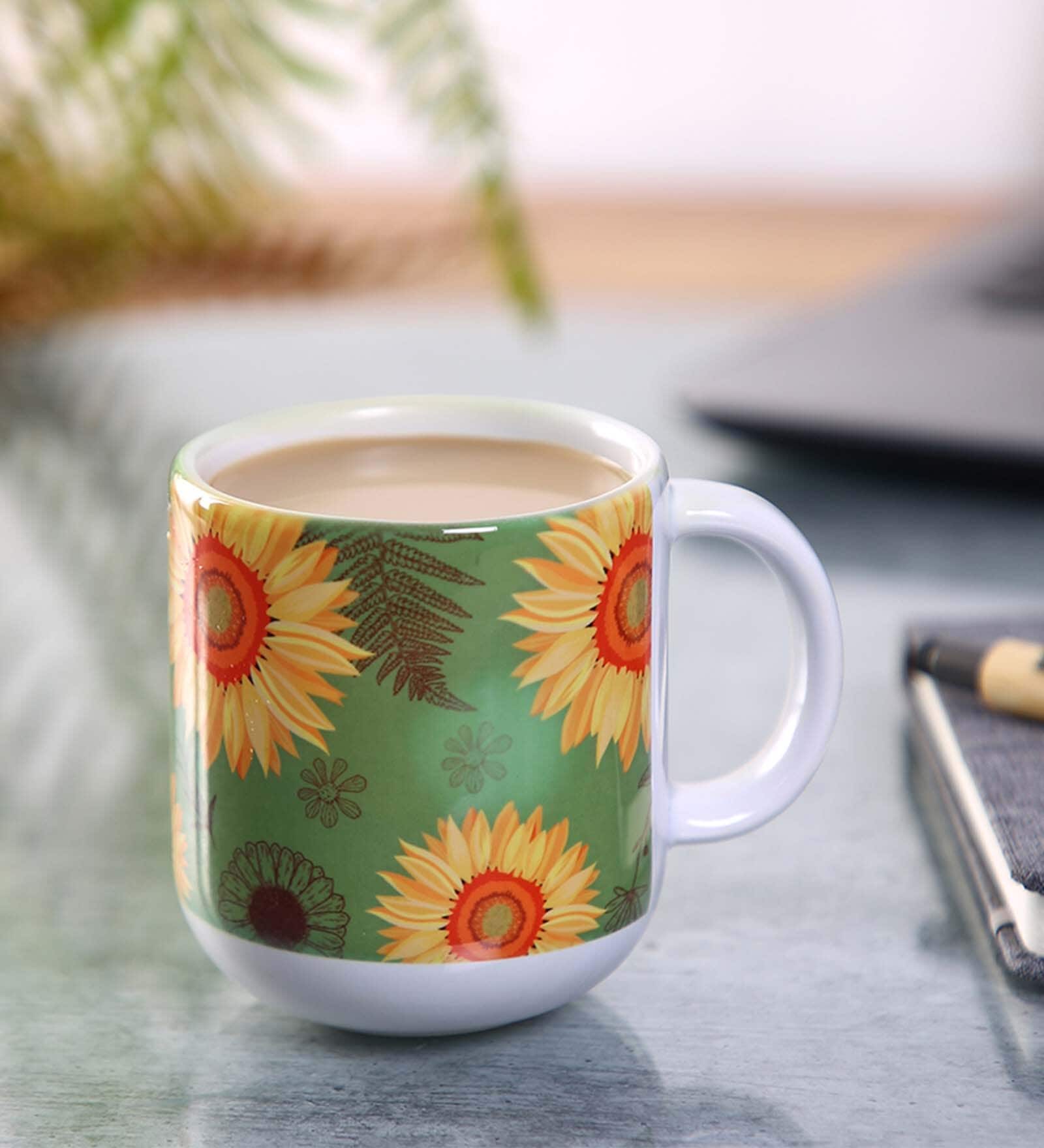 Ceramic Coffee Capsule Mug With Green & Sunflower Print