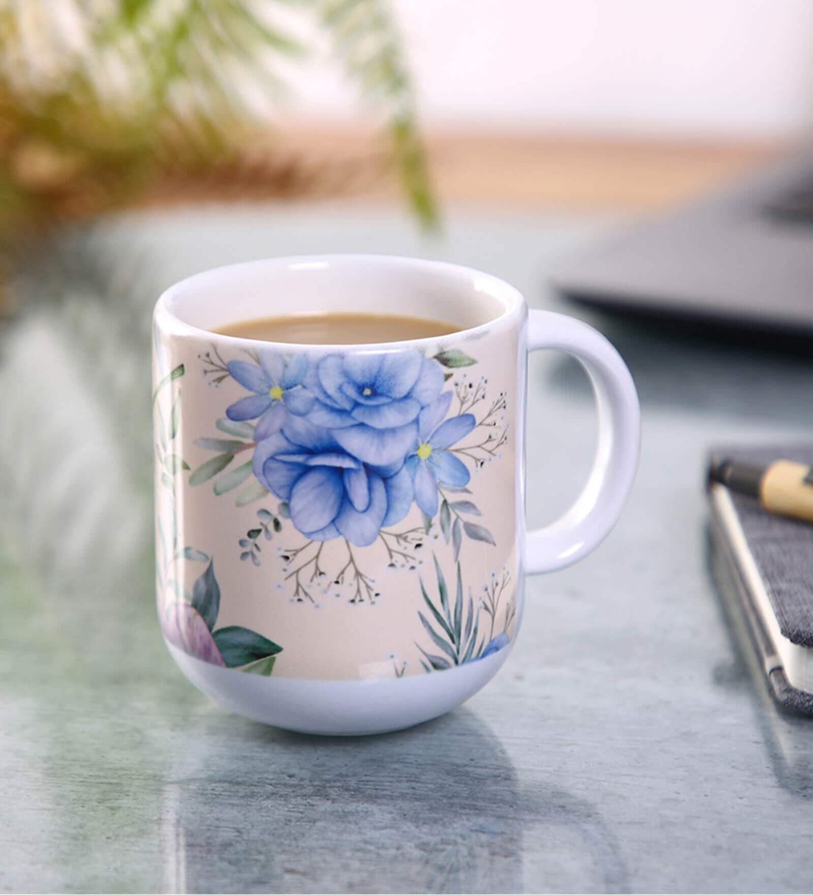 Ceramic Coffee Capsule Mug With Navy Blue & House Print