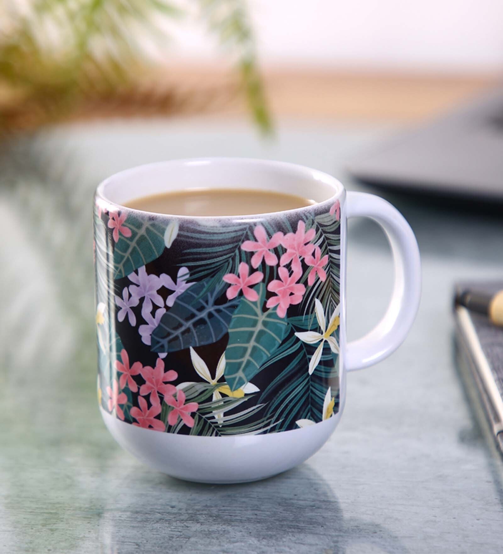 Ceramic Coffee Capsule Mug With Red Floral Print