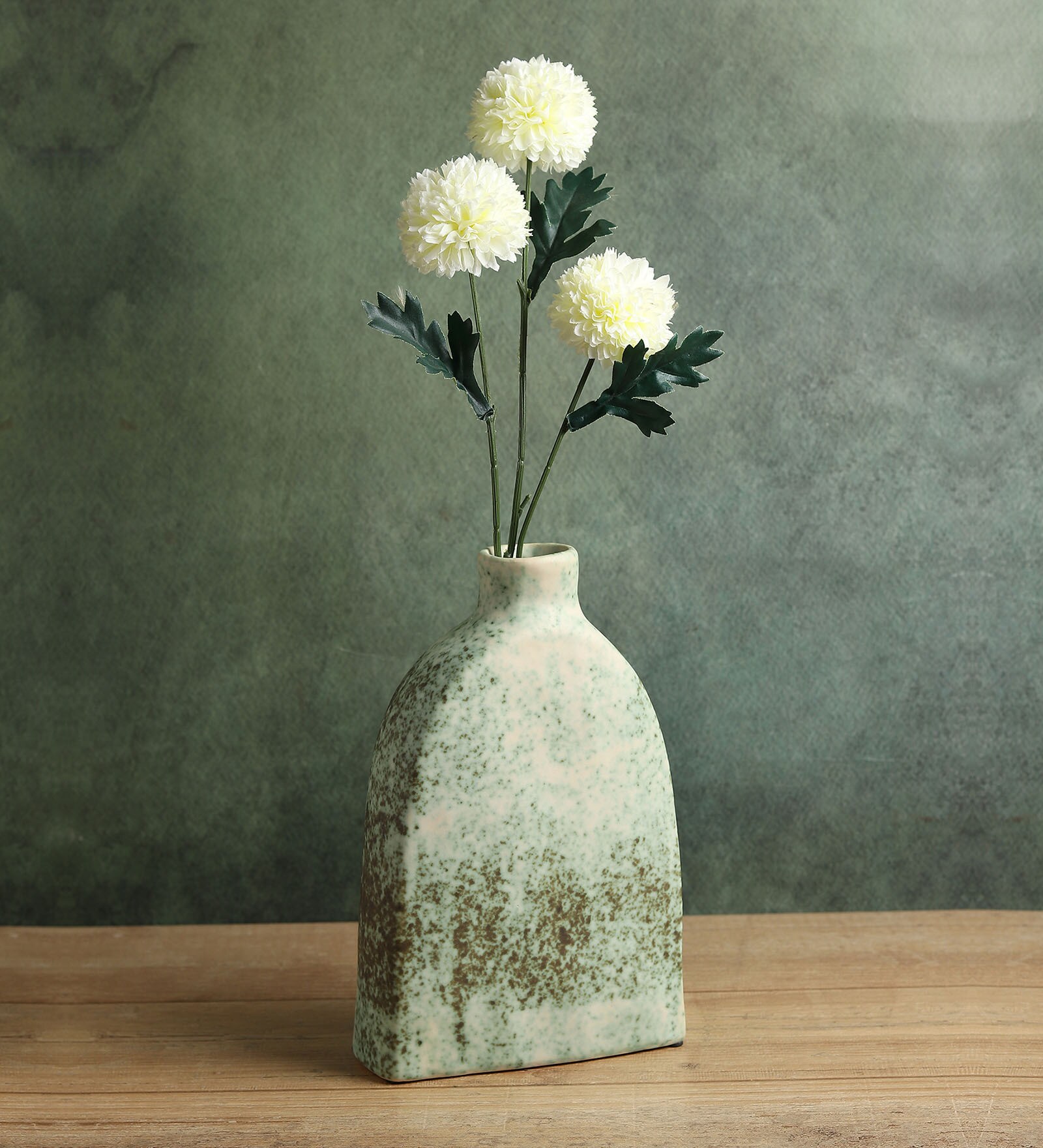 (1Pc) Green Ceramic Vase For Table Decor