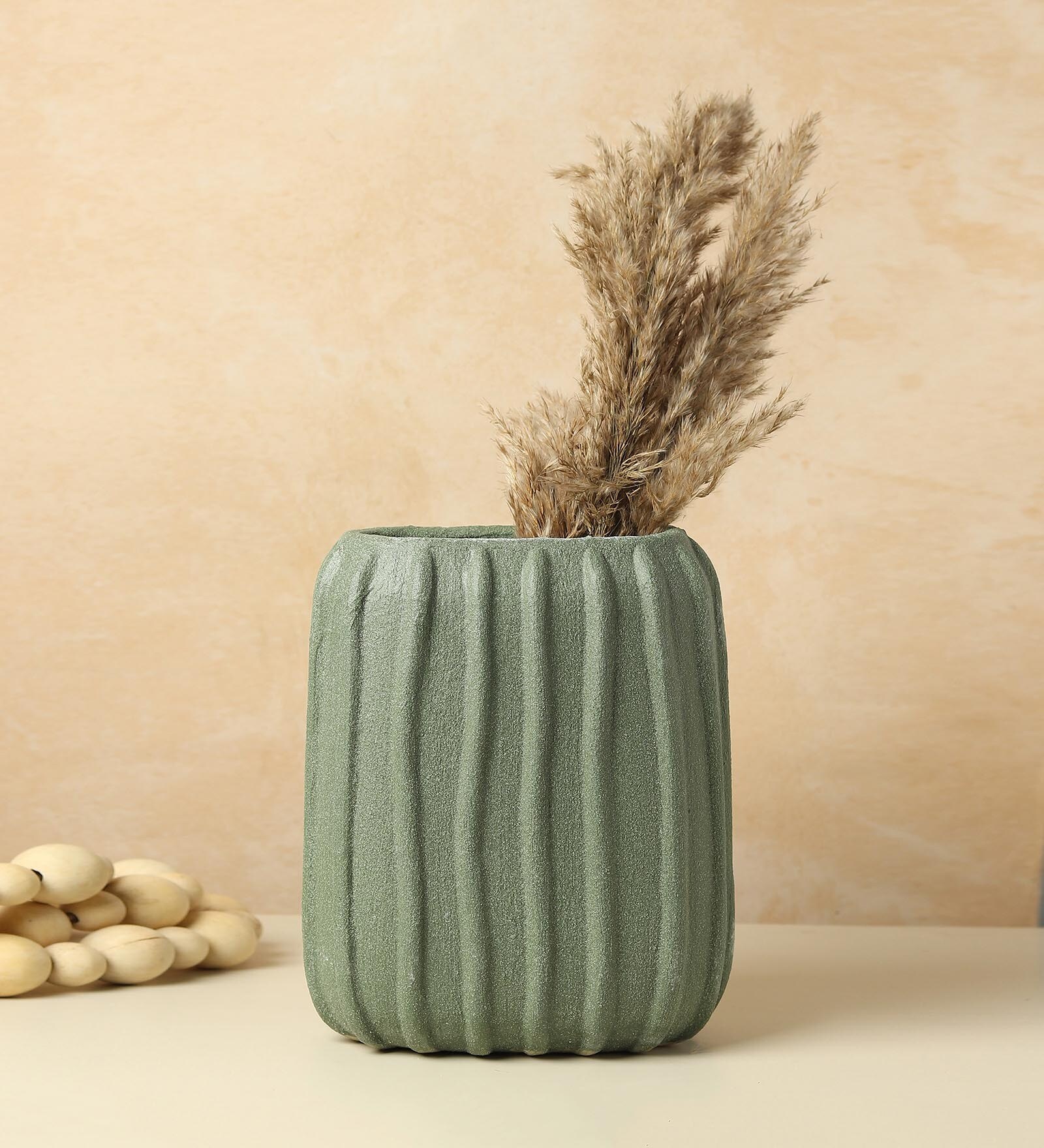 (1Pc) Green Ceramic Flower Vase For Living Room Decor