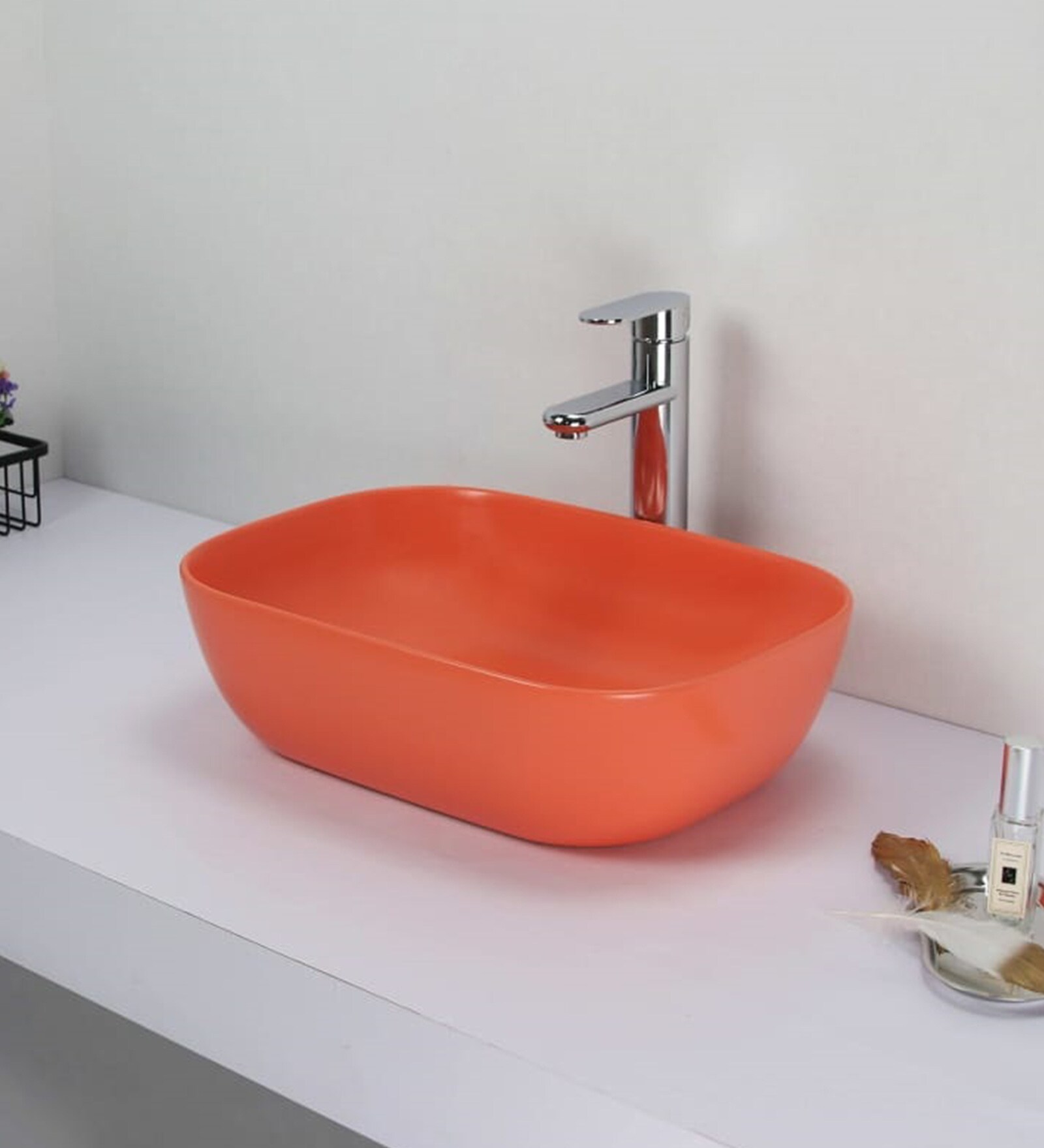 Buy Ceramic Rectangular Shape White Counter Top Wash Basin (H 5.4, W 18.2, D 12.8 Inches) by