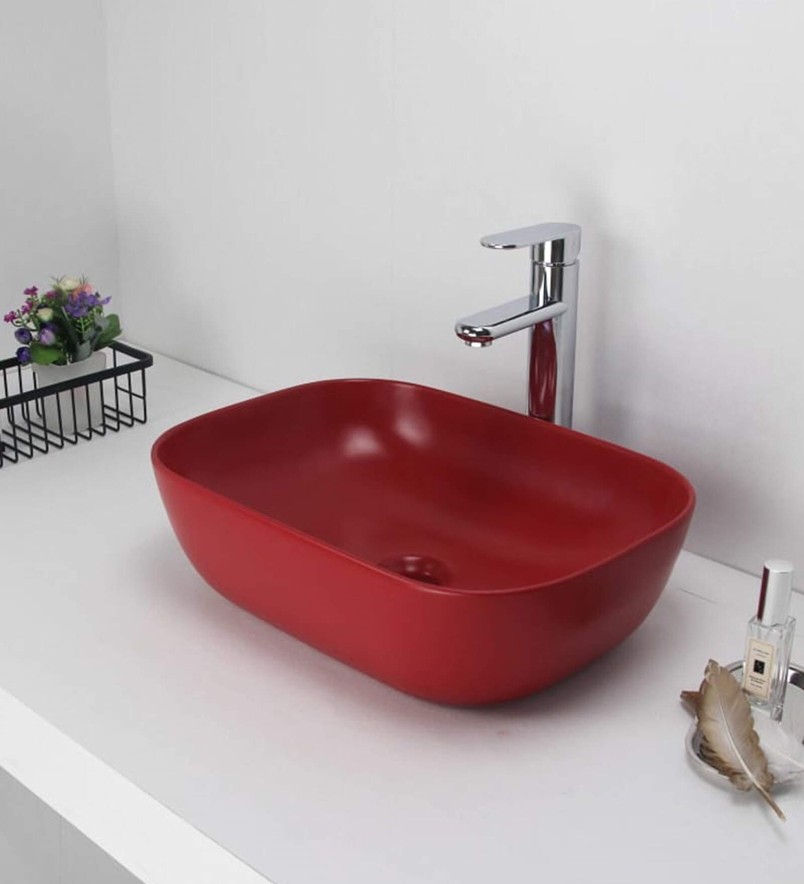 Buy Ceramic Rectangular Shape White Counter Top Wash Basin (H 5.4, W