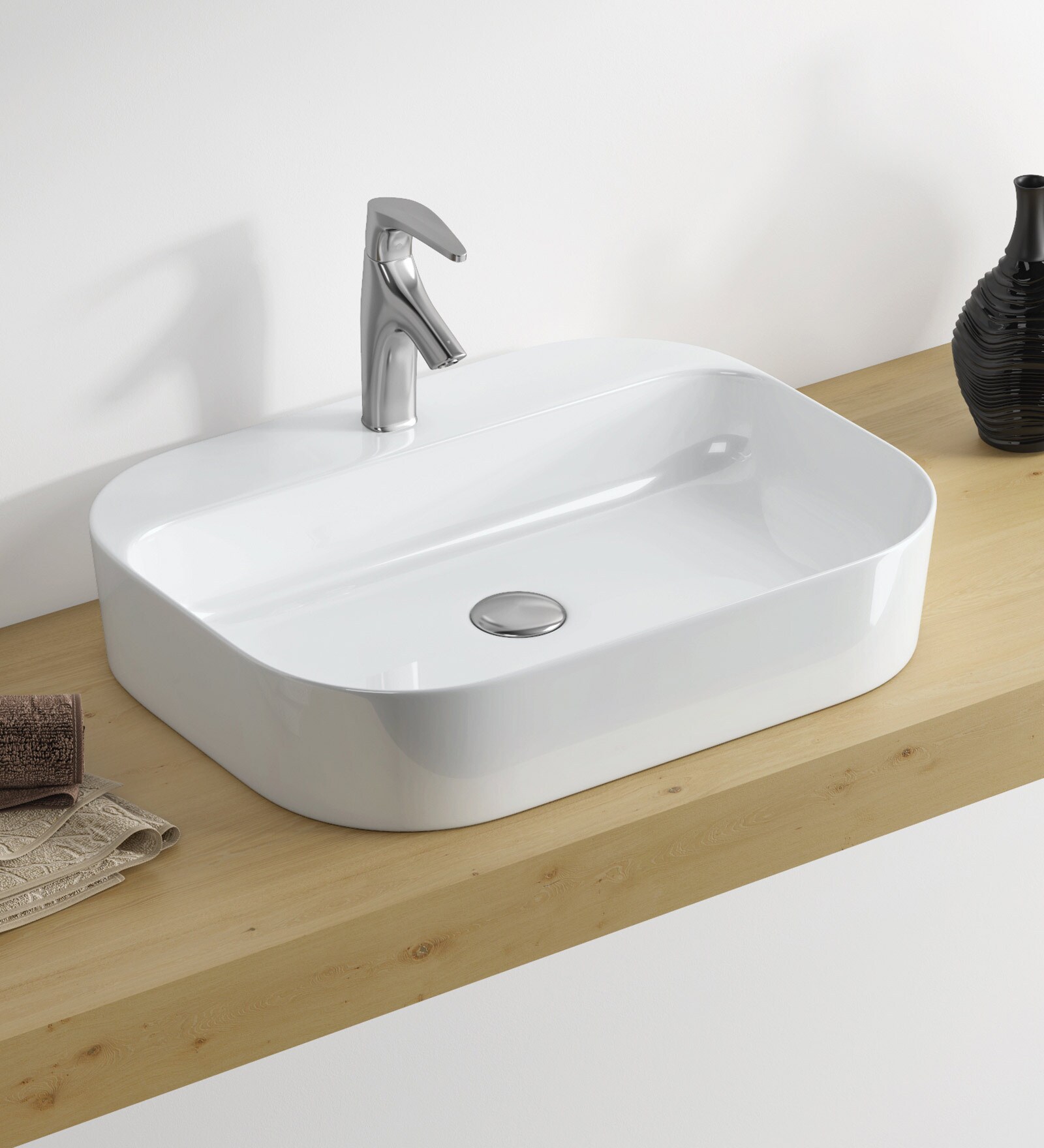 Ceramic Rectangular Shape White Counter Top Wash Basin(H: 4.4, W: 21.8, D: 15.2 Inches)