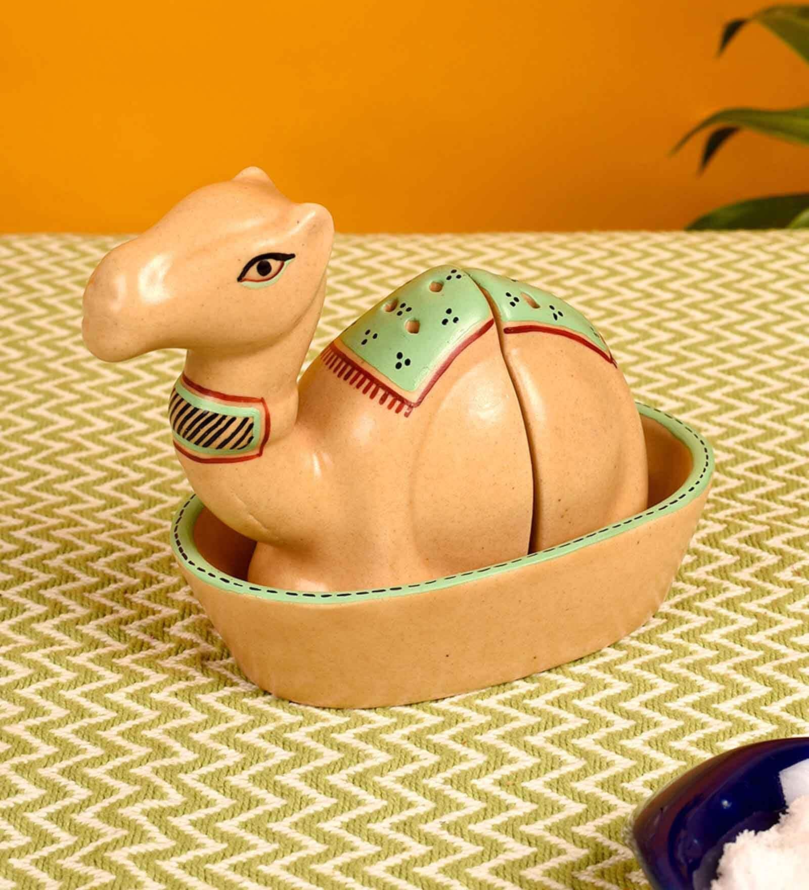 Brown  Ceramic 3 Pcs Salt and Pepper Shakers with Tray