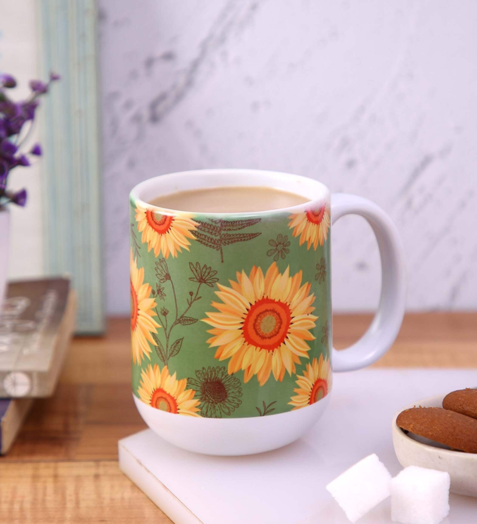 Ceramic Tea Capsule Mug With Black & Green Floral Print