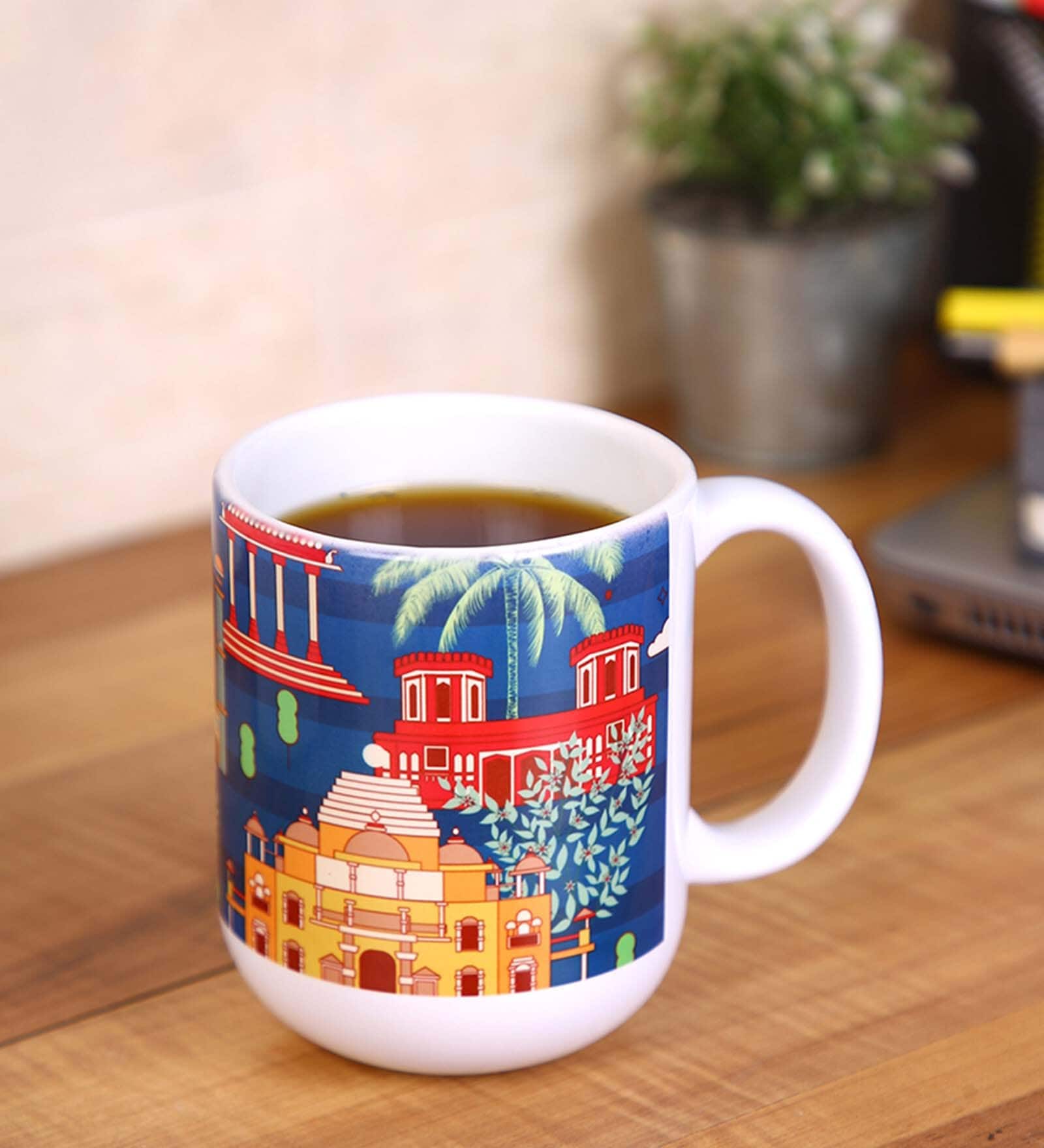 Ceramic Tea Capsule Mug With Green & Yellow Sunflower Print