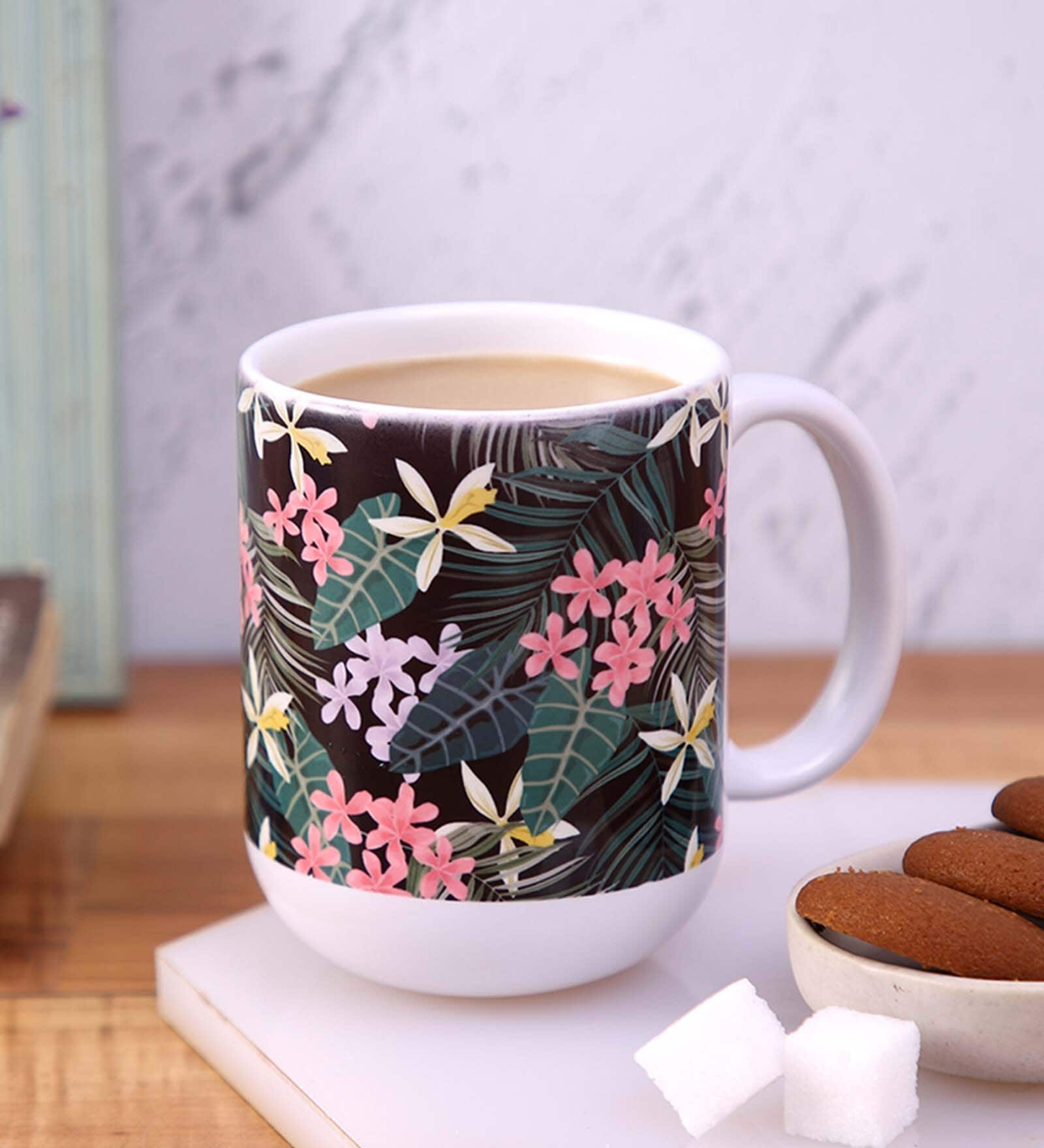 Ceramic Tea Capsule Mug With White & Red Floral Print