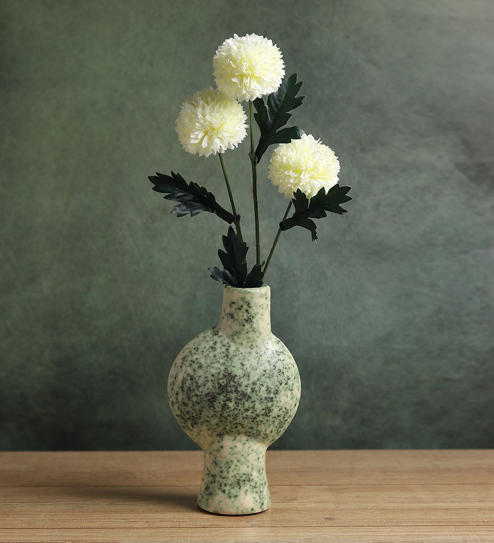 (1Pc) Green Ceramic Flower Pot For Living Room Decor