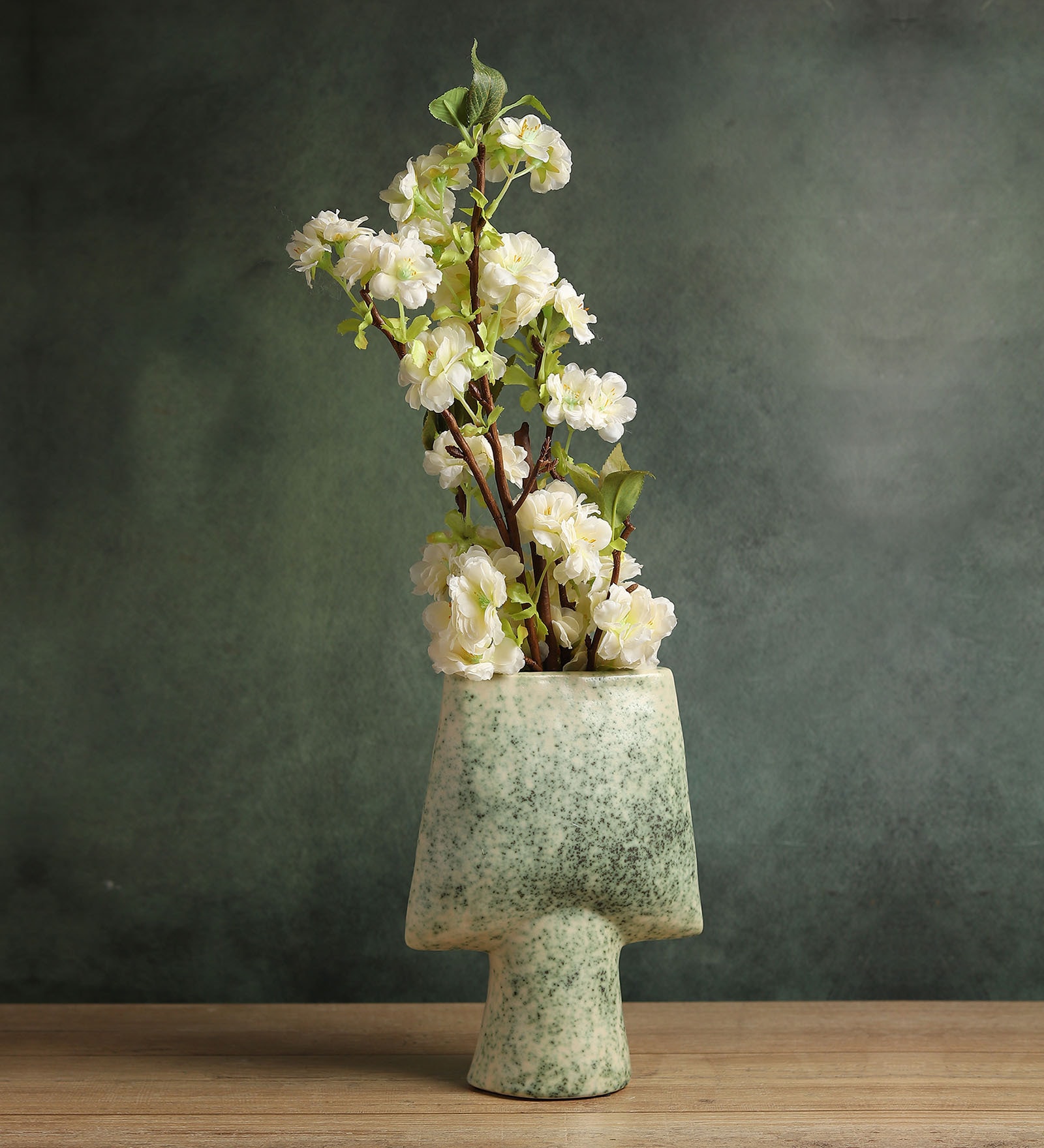 (1Pc) Green Ceramic Flower Vase For Living Room Decor