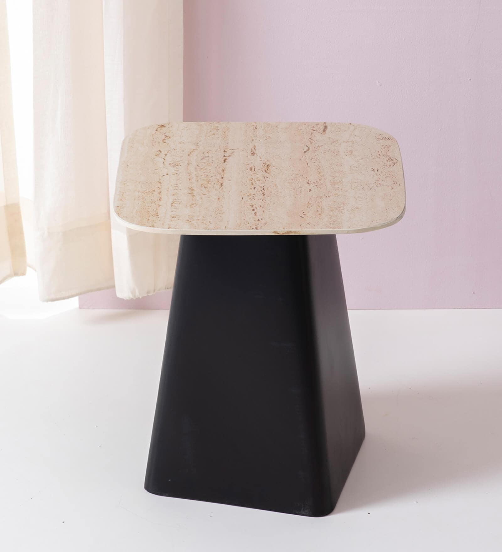 Ceramic Vista Stone End Table In Ivory & Black  Colour