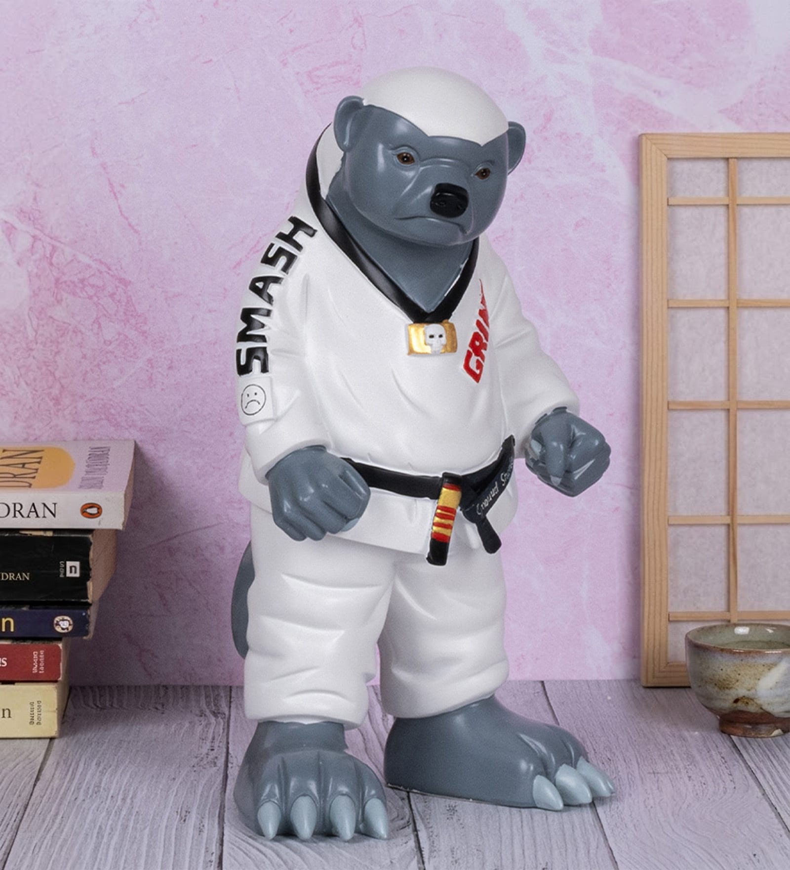 Ceramic White Karate Fighter Badger Figurine