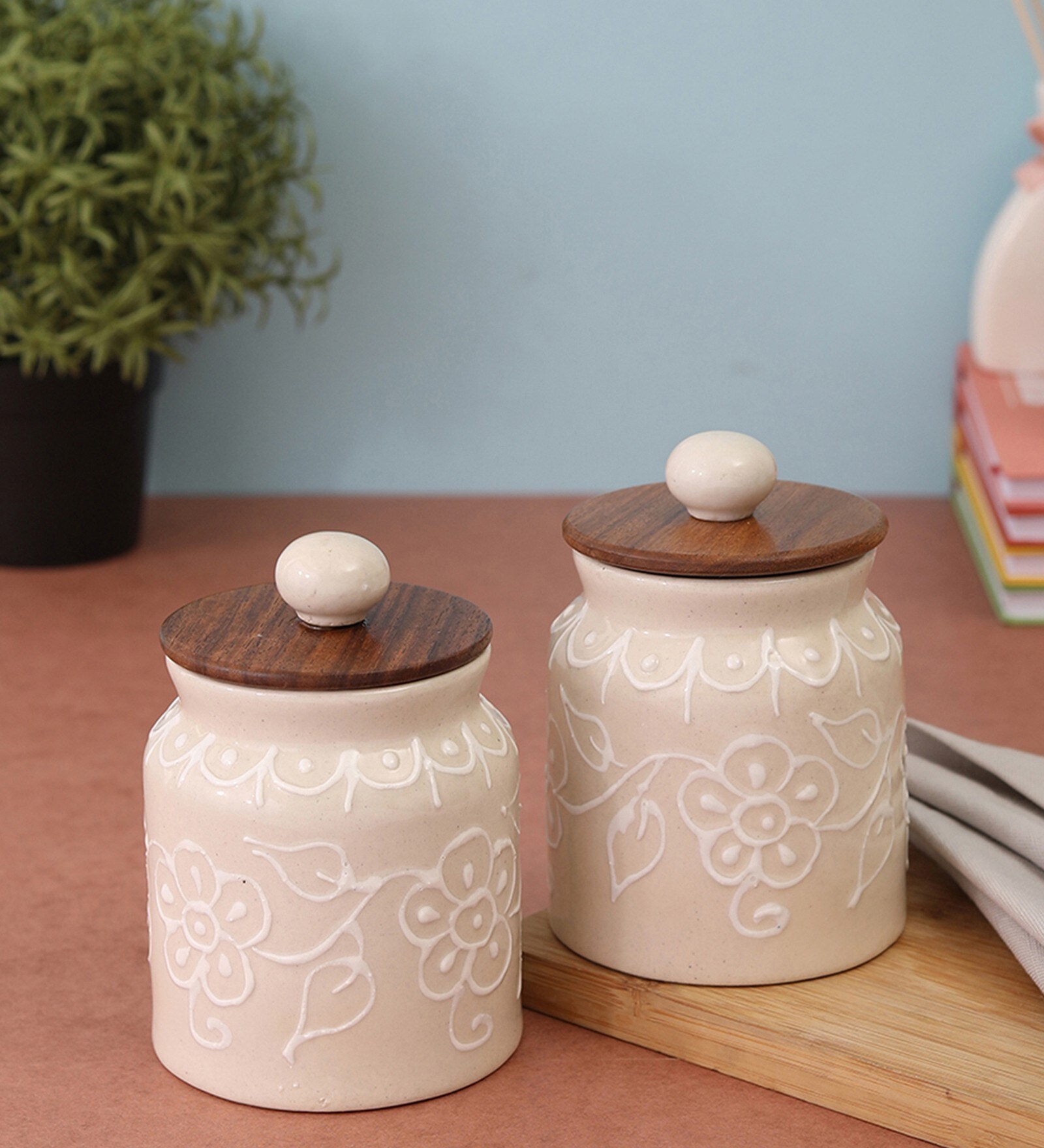 White Hand Painted 500ml (Set of 2) Ceramic Storage Jar