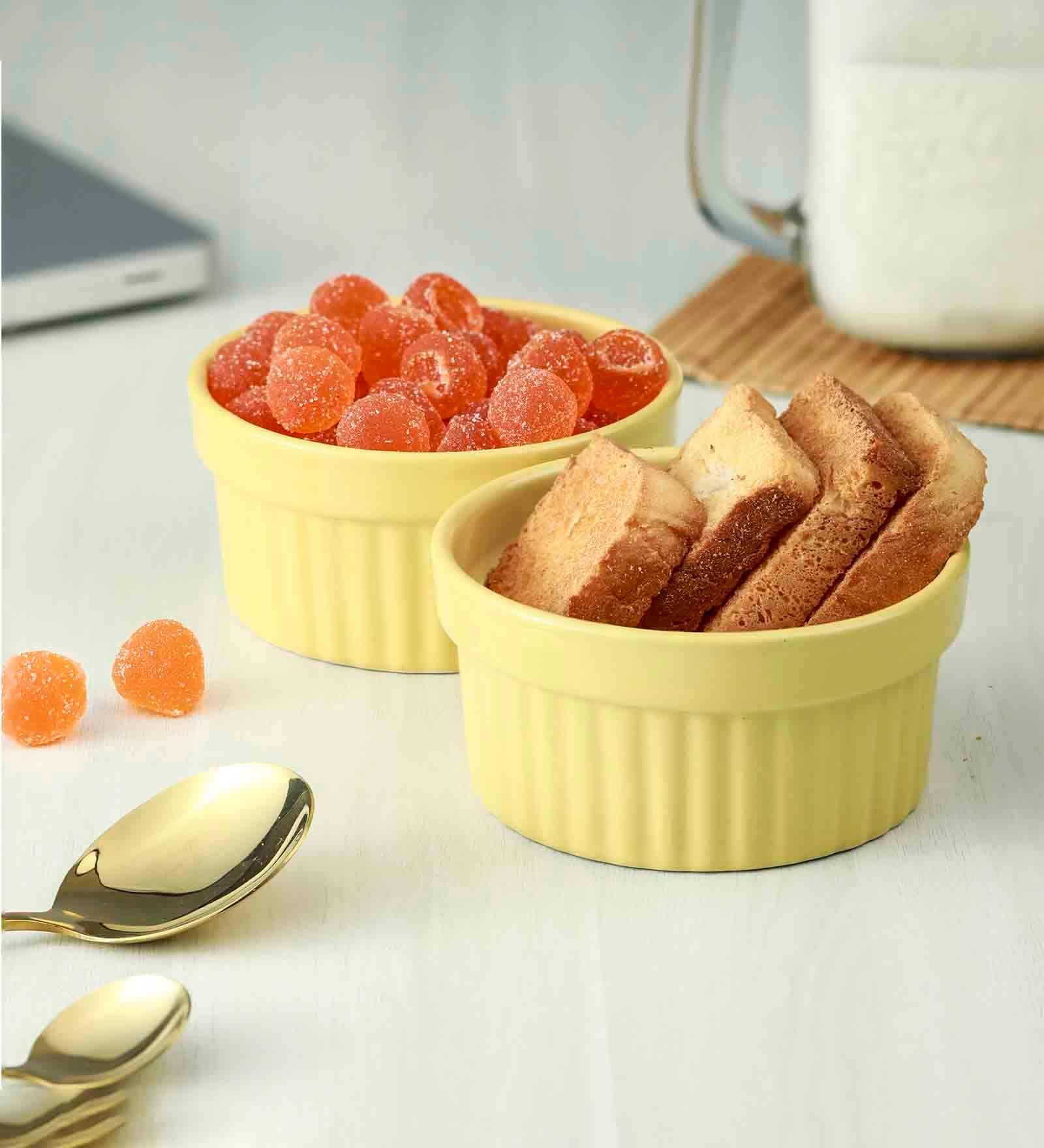 Ceramic Yellow 225 ML Serving Bowl Set of 2