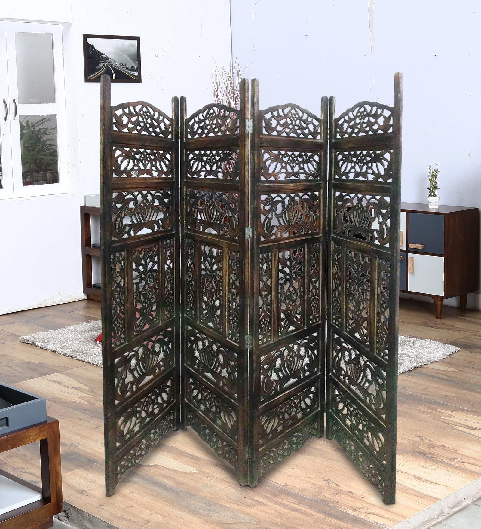 Buy Solid Wood Room Divider in Brown Colour by Wooden Twist at 30 OFF