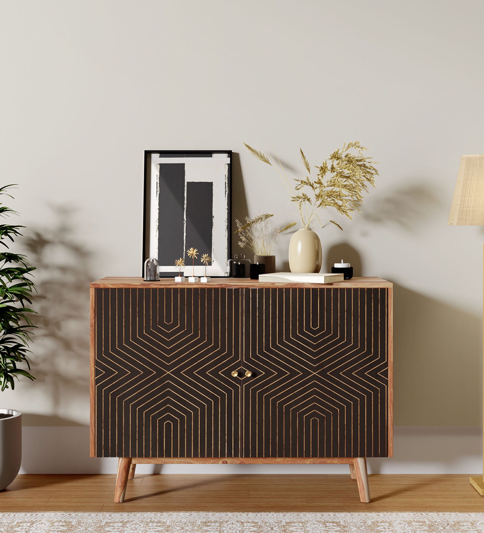 Cesar Sheesham Wood Sideboard In Walnut Finish