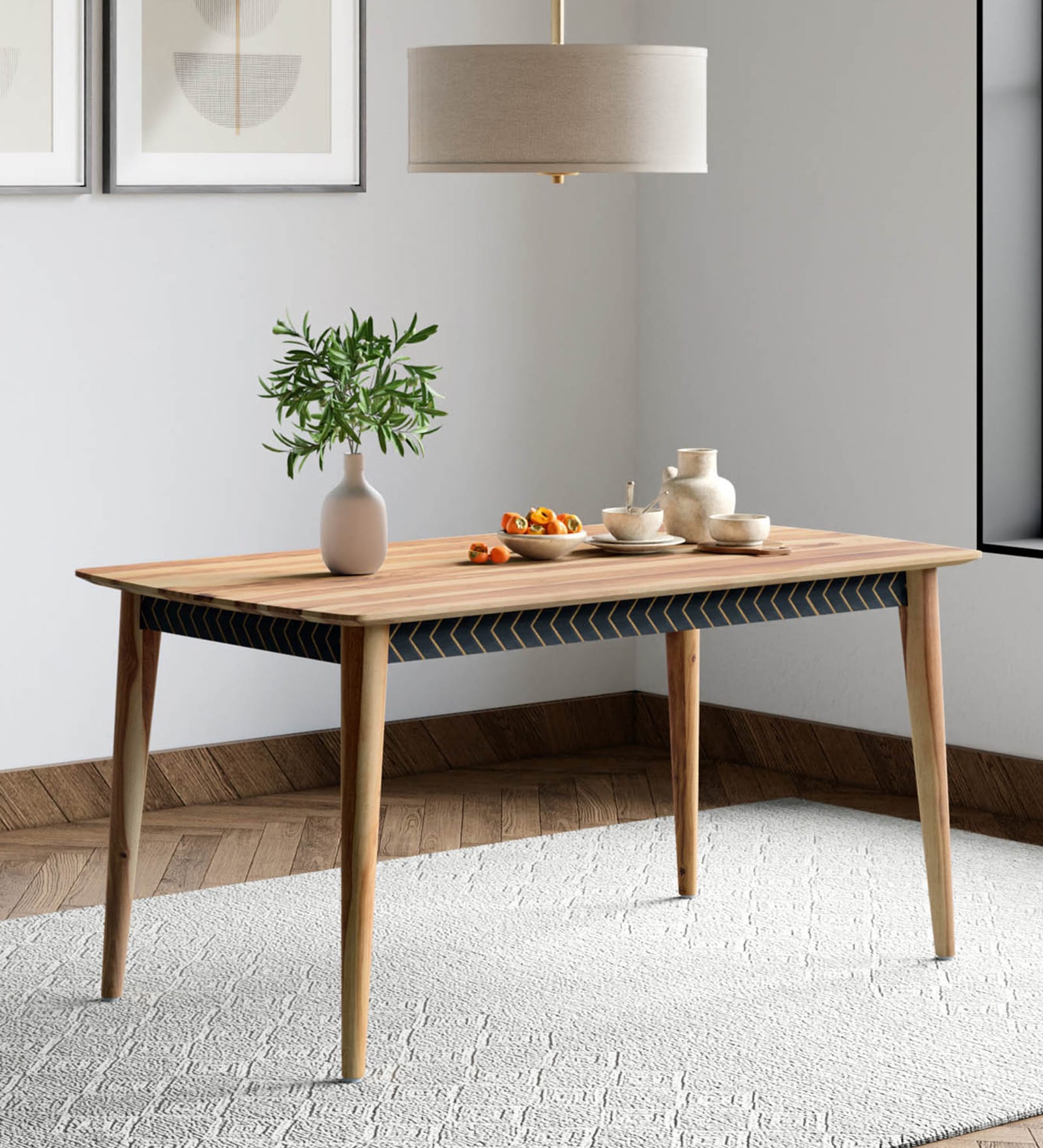 Cesar Solid Wood 6 Seater Dining Table in Walnut Colour