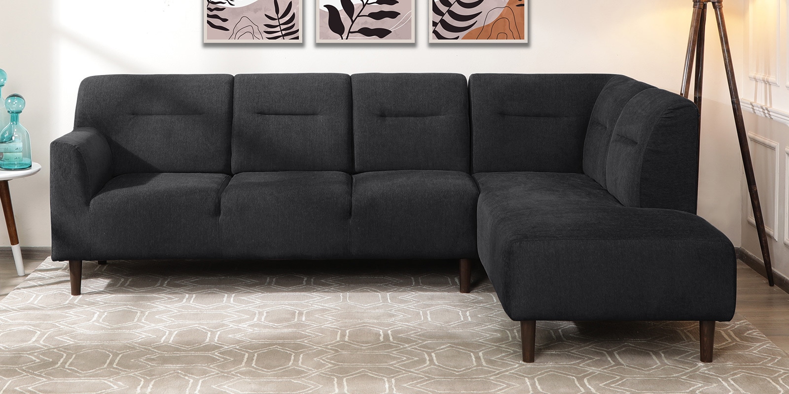 Celso Fabric LHS Sectional Sofa (3 + Lounger) In Charcoal Grey Colour