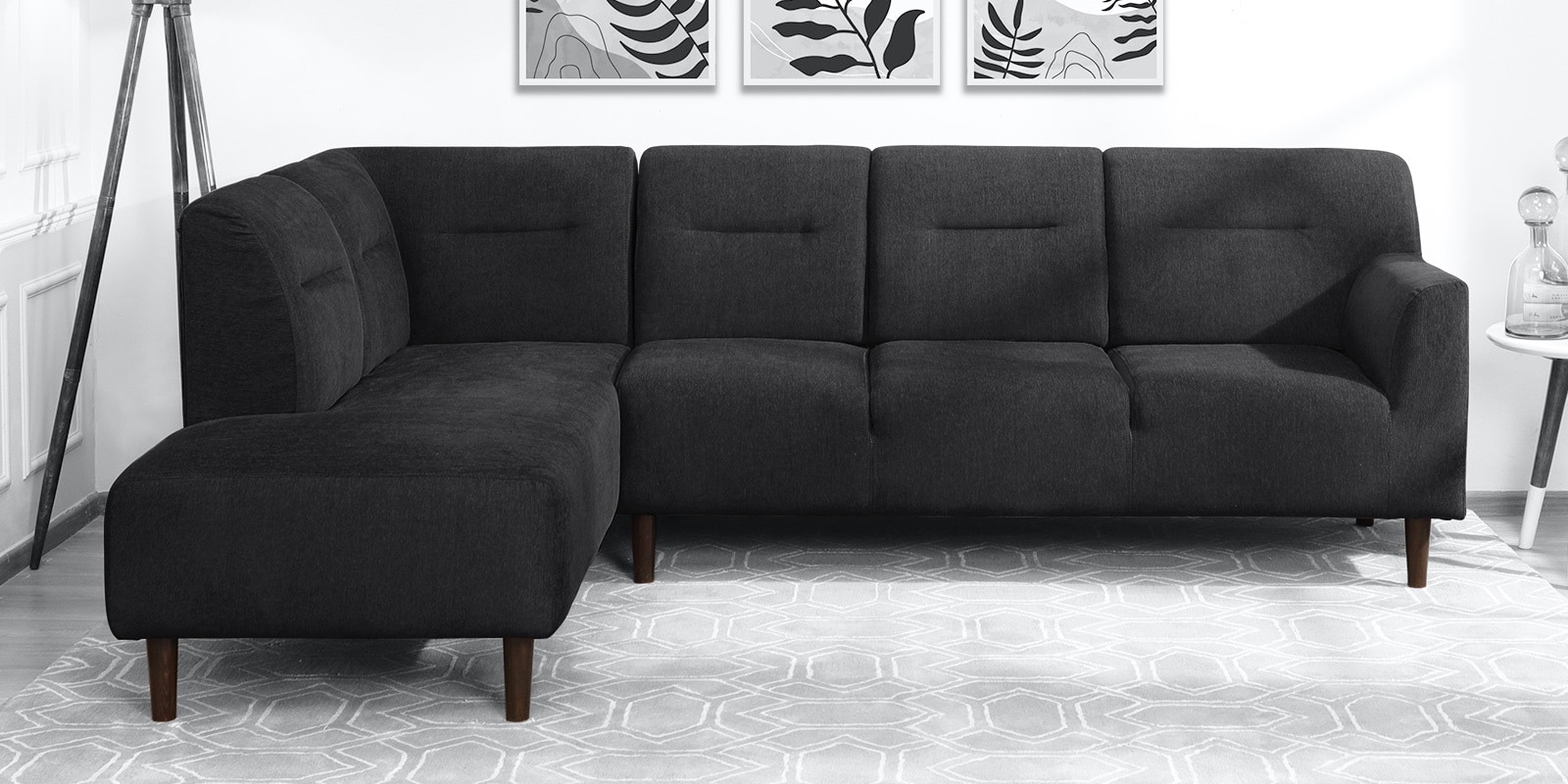 Celso Fabric RHS Sectional Sofa (3 + Lounger) in Charcoal Grey Colour