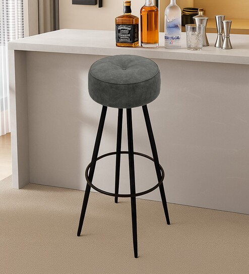 Ceasar Suede Bar Stool in Dark Grey Colour