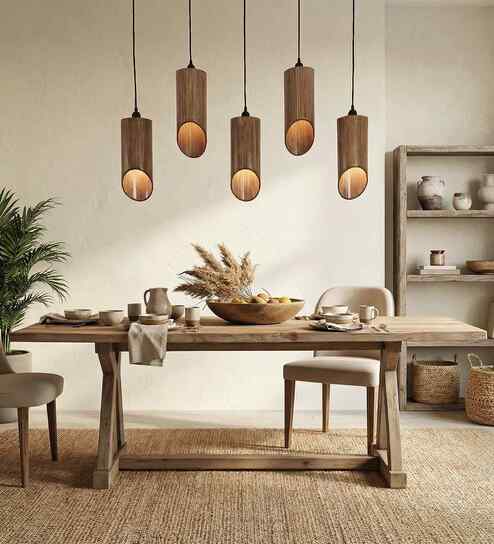 Cedar 5 Lights Brown Solid Wood Linear Chandelier Cluster Hanging Light