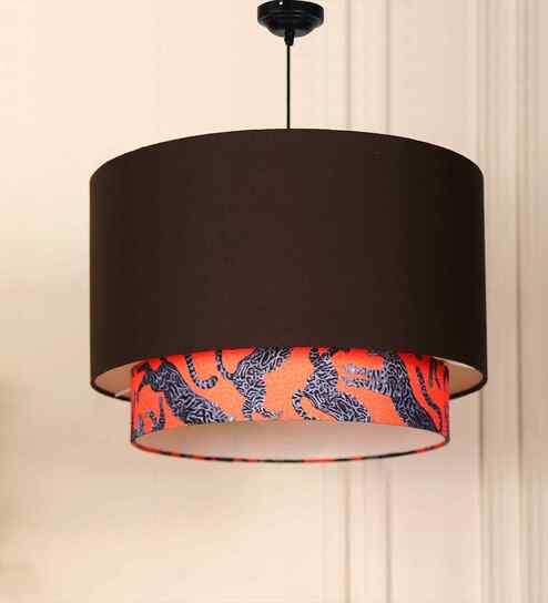 Ceiling Lamp With Fabric Lampshades. Modern 18 X 13.5 Iches Double Drum Pendant Light Fixture Feline Exotic