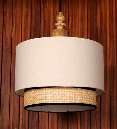 Ceiling Lamp With Fabric Lampshades 18 X 19 Inches Double Drum Pendant Light Fixture Ivory Braided
