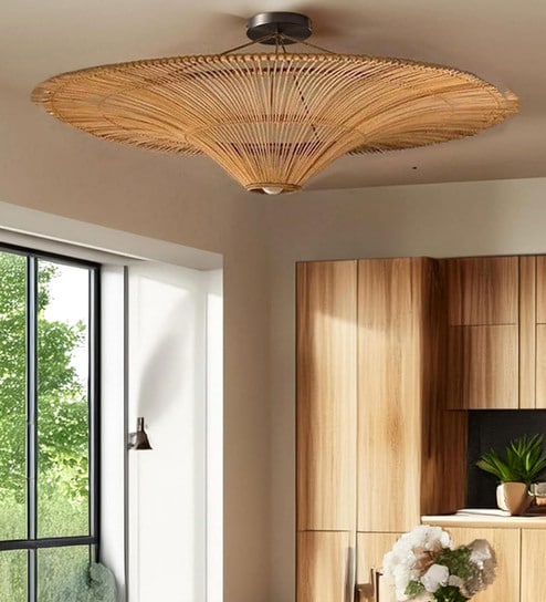 Ceiling Lamps For Living Room | Hanging Lights For Balcony | Pendant Lamps | Bamboo Lampshade - Round (Large: D 152 x H 31 cm)