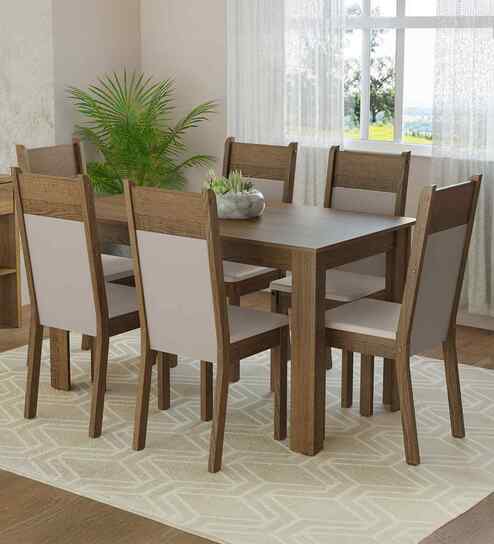 Celesta 6 Seater Dining Set With Cushioned Seats Rectangular Table Top In Brown & Beige Colour