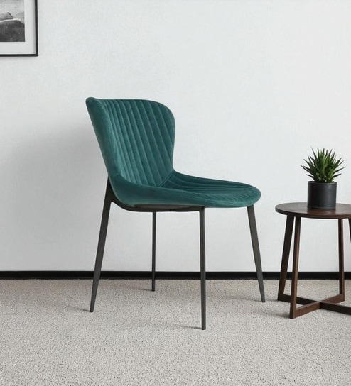 Celeste  Velvet Fabric Dining Chair In Emerald Green Color