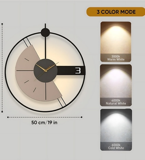 Celestia Modern LED Wall Clock | Decorative Wall Clock with 3 Light Modes (Warm, Natural & Cool) | Premium Marble Resin Finish | Bedroom & Living Room D cor | 1Year Warranty