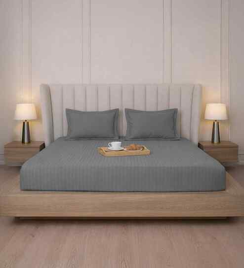 Celestial Cascade Stripe 300 TC Pure Cotton King Fitted Bedsheet with 2 Pillow Covers