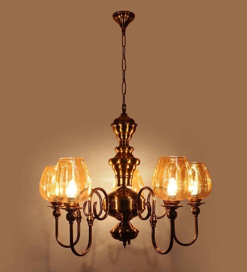 Celestra Gold Iron Chandelier  | E27 holder | without Bulb by Eliante by Jainsons Lights