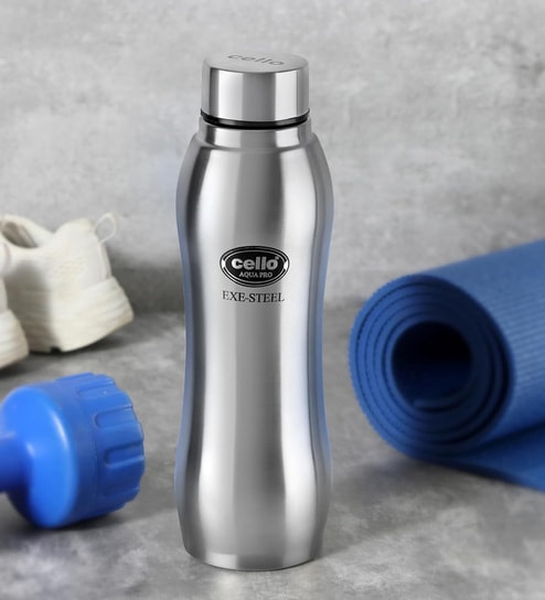 CELLO Aqua Pro Stainless Steel Water Bottle, 1 Ltr, Silver