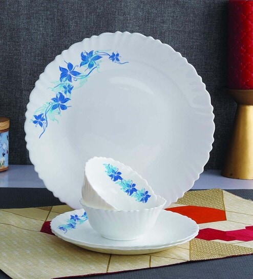 Cello Dazzle Opalware Dinner Set (18 Pcs, Blue Swirl)