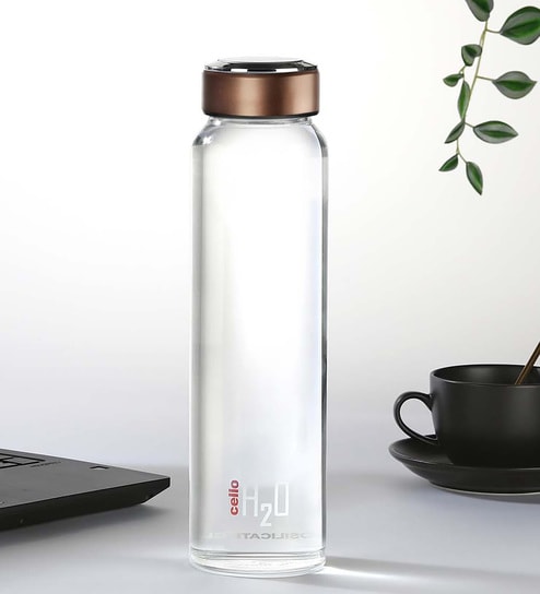 CELLO Copper H2O 1Ltr Glass Fridge Water Bottle