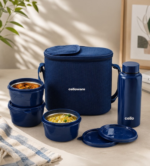 CELLO MF Alfa Stainless Steel Lunch Box Set with Bag, Blue-image-4