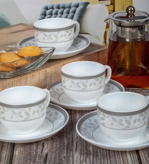 Cello Opalware Divine Coffee /Tea Cup Saucer Set (Set of 6pcs Cup & 6pcs Saucer)